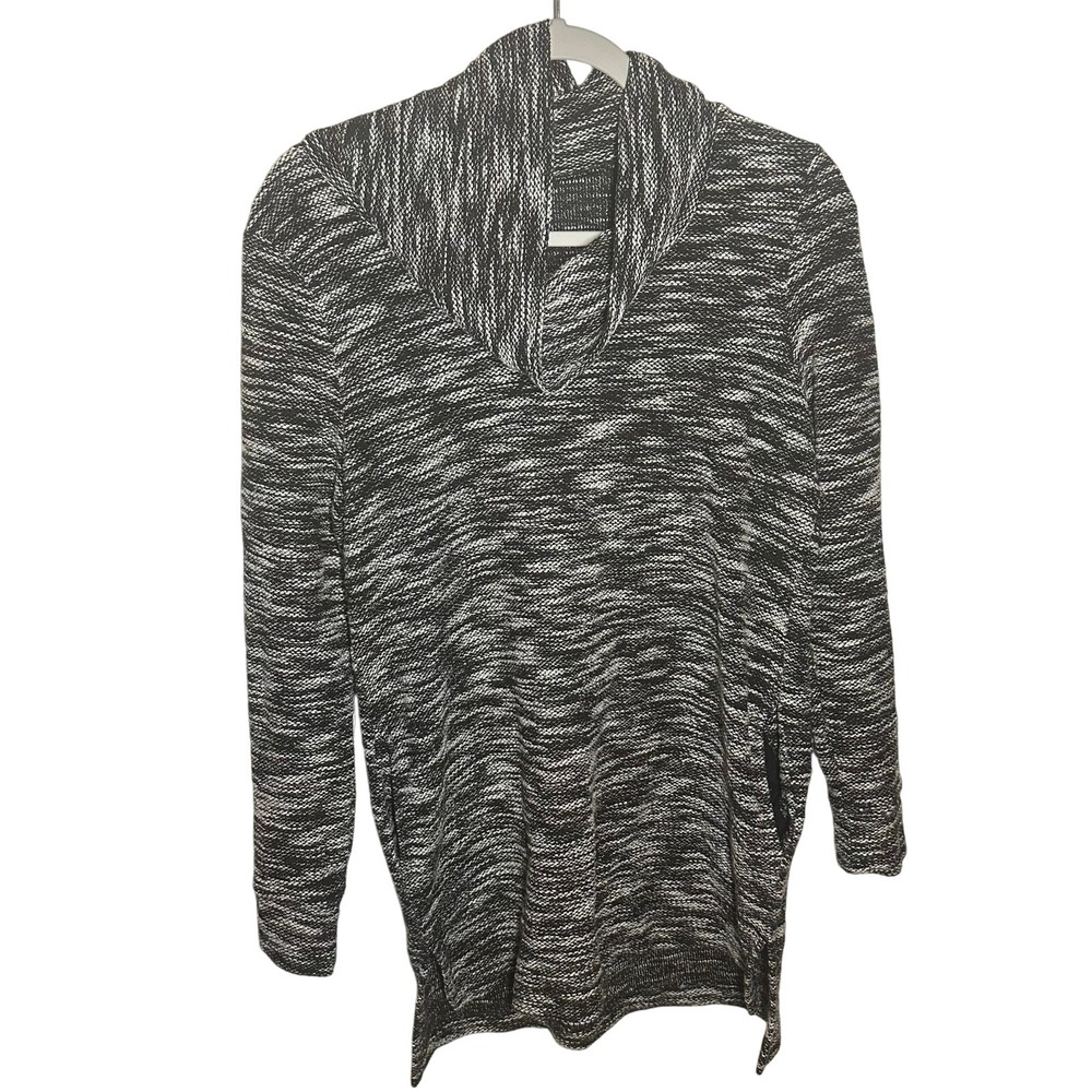 Caslon Womens Cowl Neck Long Sleeve Knit Tunic Sweater Top Black White Medium